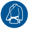Martial arts gi icon on blue circle.