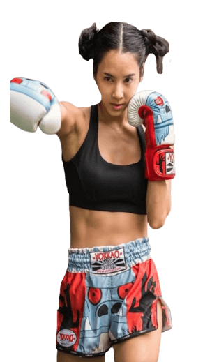 Woman practicing boxing techniques