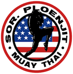 Silhouette kickboxing emblem with text